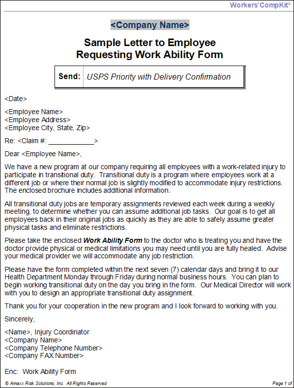 workers compensation cover letter